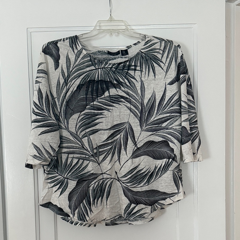 Tahari Linen Tropical Leaf Print Blouse 1X | 3/4 Sleeve Plus Size Summer Resort